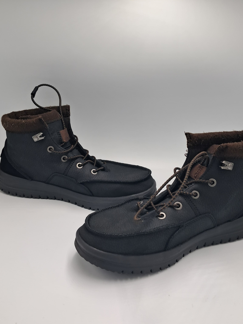 Hey Dude Leather Men's Black Lace-Up Boots.